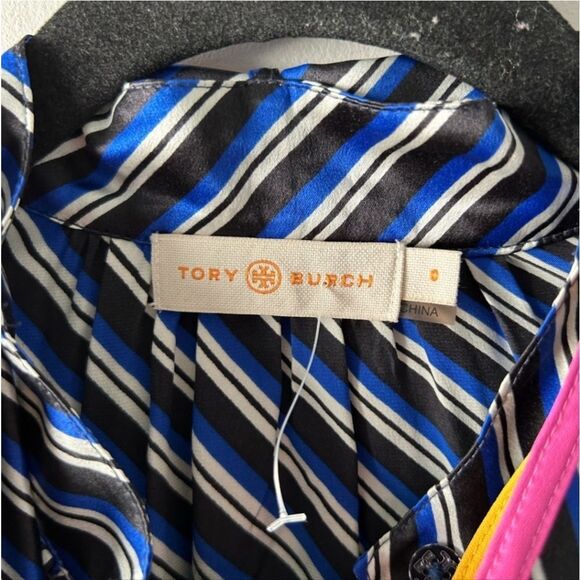 Tory Burch Blue and White Tie Front Long Sleeve Blouse - Picture 10 of 10
